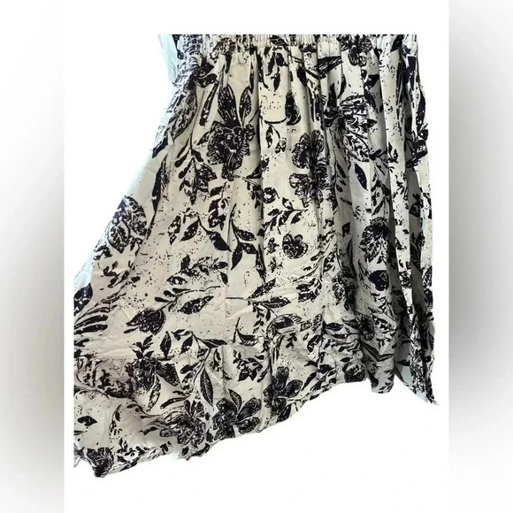 Aqua Women's Linen Blend Smocked Long Sleeve Midi Dress Flower Print Blue Sz XS - Picture 7 of 10